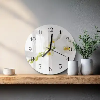 Kulaté skleněné hodiny na zeď Orchidej