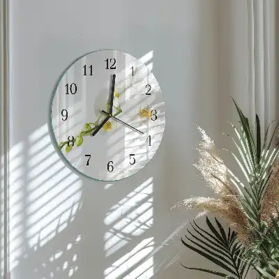 Kulaté skleněné hodiny na zeď Orchidej
