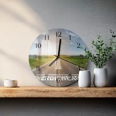 Hodiny s fotkou skleněné kulaté Polní cesta