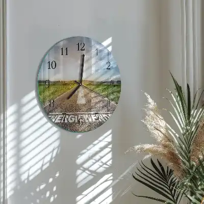 Hodiny s fotkou skleněné kulaté Polní cesta