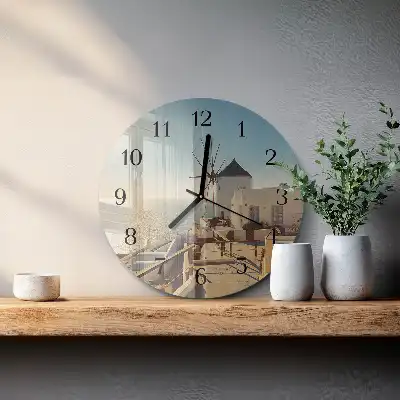 Kulaté skleněné hodiny na zeď Santorini