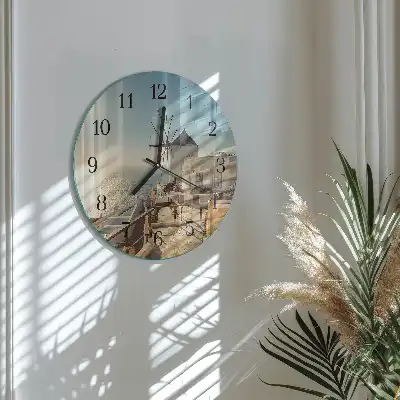 Kulaté skleněné hodiny na zeď Santorini