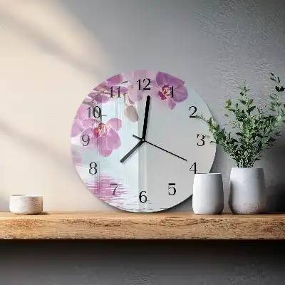 Hodiny s fotkou skleněné kulaté Orchidej