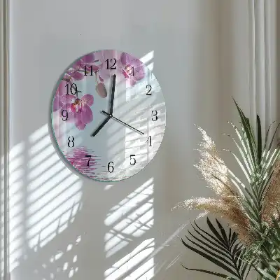 Hodiny s fotkou skleněné kulaté Orchidej
