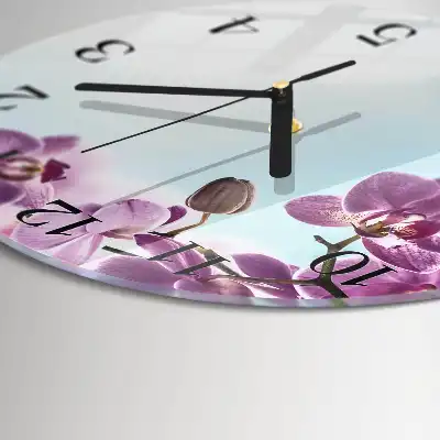 Hodiny s fotkou skleněné kulaté Orchidej