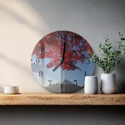 Hodiny s fotkou skleněné kulaté Horské listí