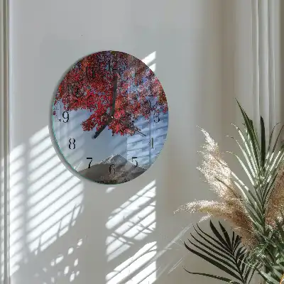 Hodiny s fotkou skleněné kulaté Horské listí