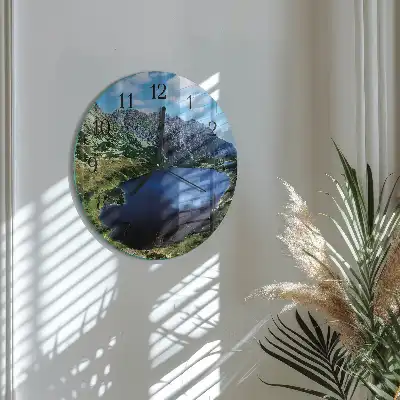 Kulaté skleněné hodiny na stěnu Morské oko