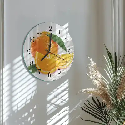 Nástěnné hodiny skleněné kulaté Pomeranče
