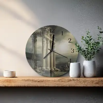 Hodiny s fotkou skleněné kulaté Akropole