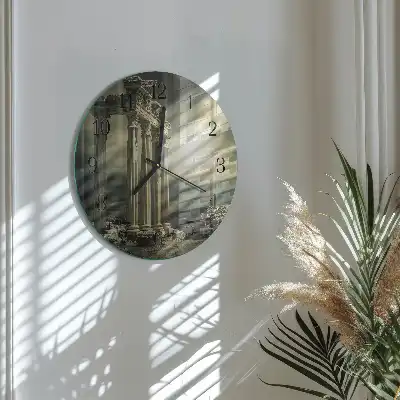 Hodiny s fotkou skleněné kulaté Akropole