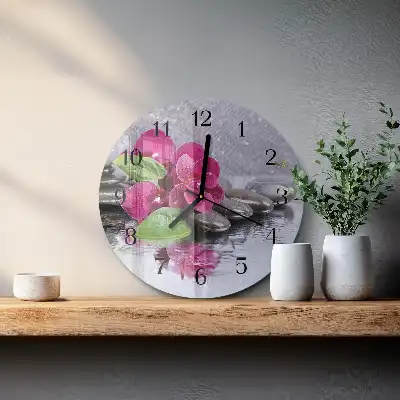 Kulaté skleněné hodiny na zeď Orchidej