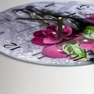 Kulaté skleněné hodiny na zeď Orchidej