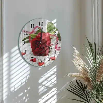 Hodiny s fotkou skleněné kulaté Růže