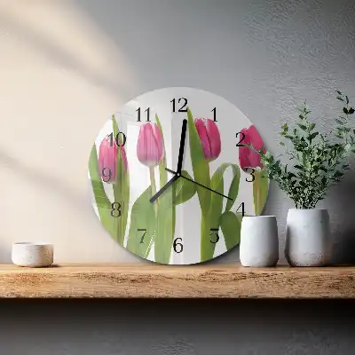 Kulaté skleněné hodiny na zeď Tulipány