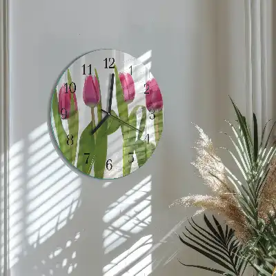 Kulaté skleněné hodiny na zeď Tulipány