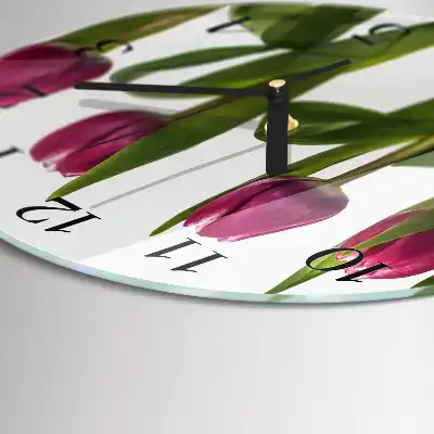 Kulaté skleněné hodiny na zeď Tulipány