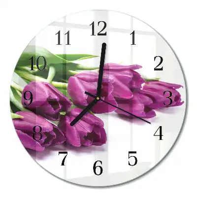 Kulaté skleněné hodiny na stěnu Tulipány