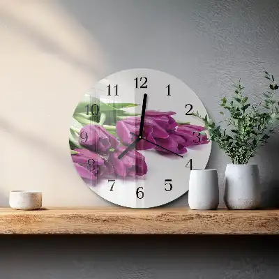 Kulaté skleněné hodiny na stěnu Tulipány