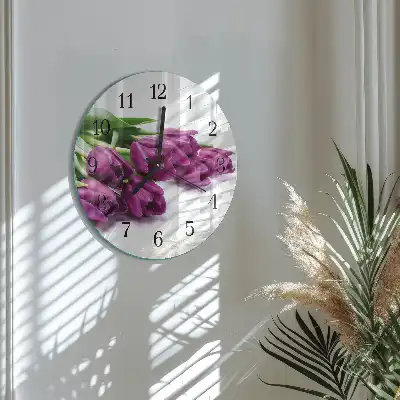 Kulaté skleněné hodiny na stěnu Tulipány
