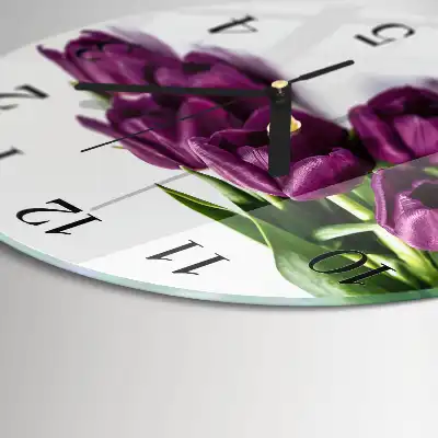 Kulaté skleněné hodiny na stěnu Tulipány