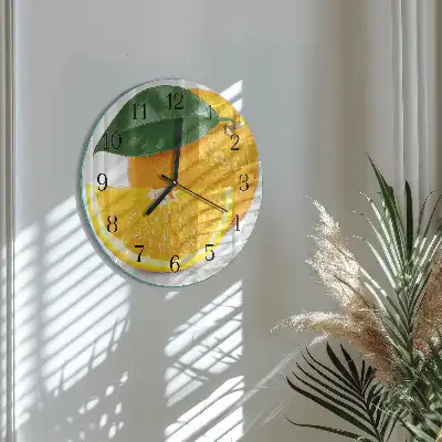Nástěnné hodiny skleněné kulaté Pomeranče