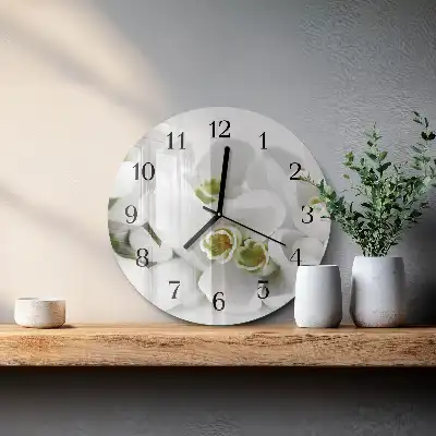 Kulaté skleněné hodiny na zeď Květiny