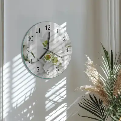 Kulaté skleněné hodiny na zeď Květiny
