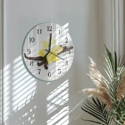 Kulaté skleněné hodiny na stěnu Vanilková orchidej