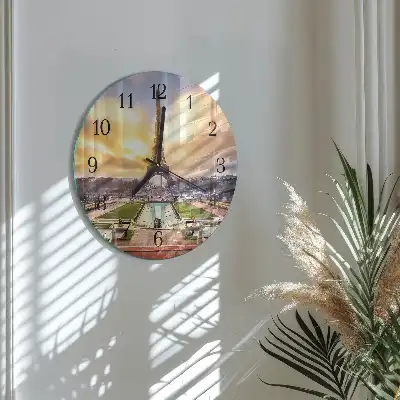 Hodiny s fotkou skleněné kulaté Eiffelova věž