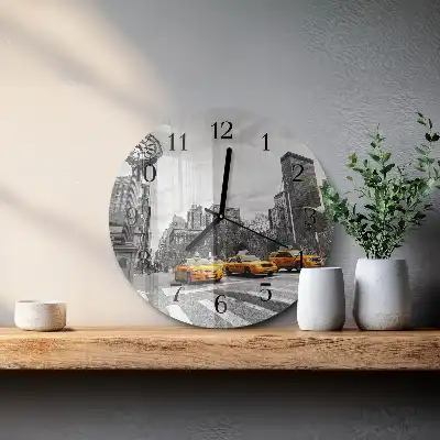 Kulaté skleněné hodiny na stěnu Taxi