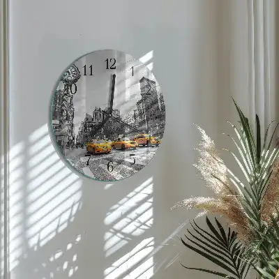 Kulaté skleněné hodiny na stěnu Taxi