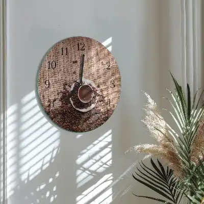 Hodiny s fotkou skleněné kulaté Kávová zrna