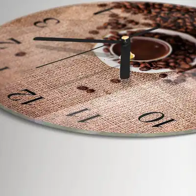 Hodiny s fotkou skleněné kulaté Kávová zrna