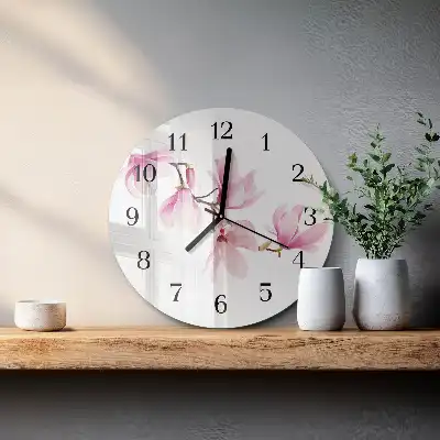 Kulaté skleněné hodiny na zeď Magnólie
