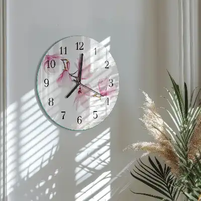 Kulaté skleněné hodiny na zeď Magnólie