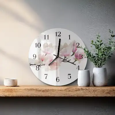 Hodiny s fotkou skleněné kulaté Magnólie