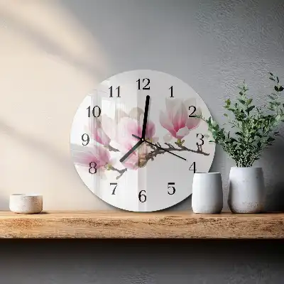 Nástěnné hodiny skleněné kulaté Magnólie