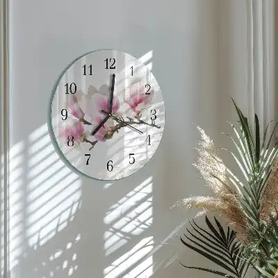 Nástěnné hodiny skleněné kulaté Magnólie