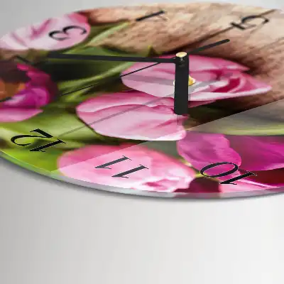 Kulaté skleněné hodiny na stěnu Tulipány