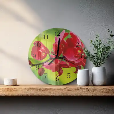 Kulaté skleněné hodiny na zeď Orchidej