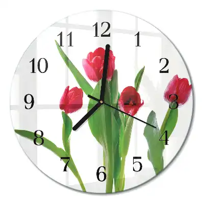 Hodiny s fotkou skleněné kulaté Tulipány