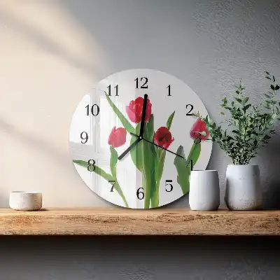 Hodiny s fotkou skleněné kulaté Tulipány