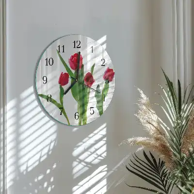 Hodiny s fotkou skleněné kulaté Tulipány