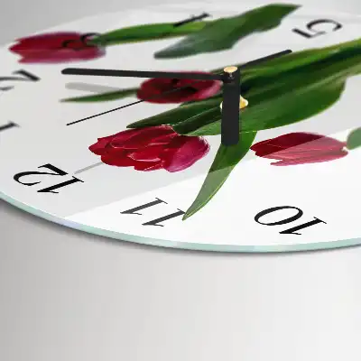 Hodiny s fotkou skleněné kulaté Tulipány