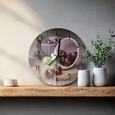 Kulaté skleněné hodiny na stěnu Burgundské třešně