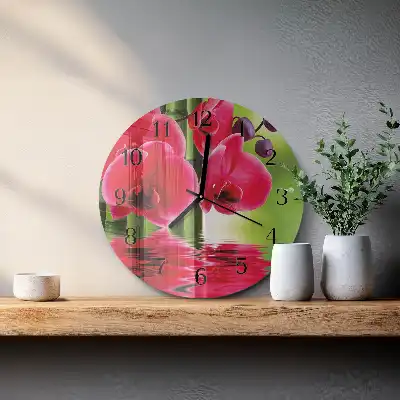 Hodiny s fotkou skleněné kulaté Orchidej