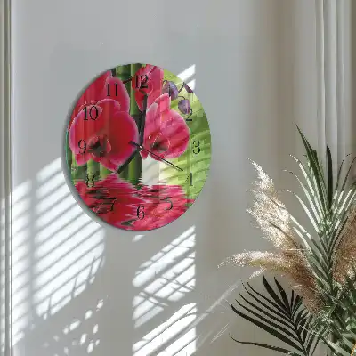 Hodiny s fotkou skleněné kulaté Orchidej