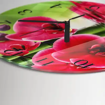 Hodiny s fotkou skleněné kulaté Orchidej