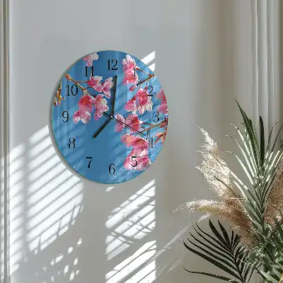 Nástěnné hodiny skleněné kulaté Květiny